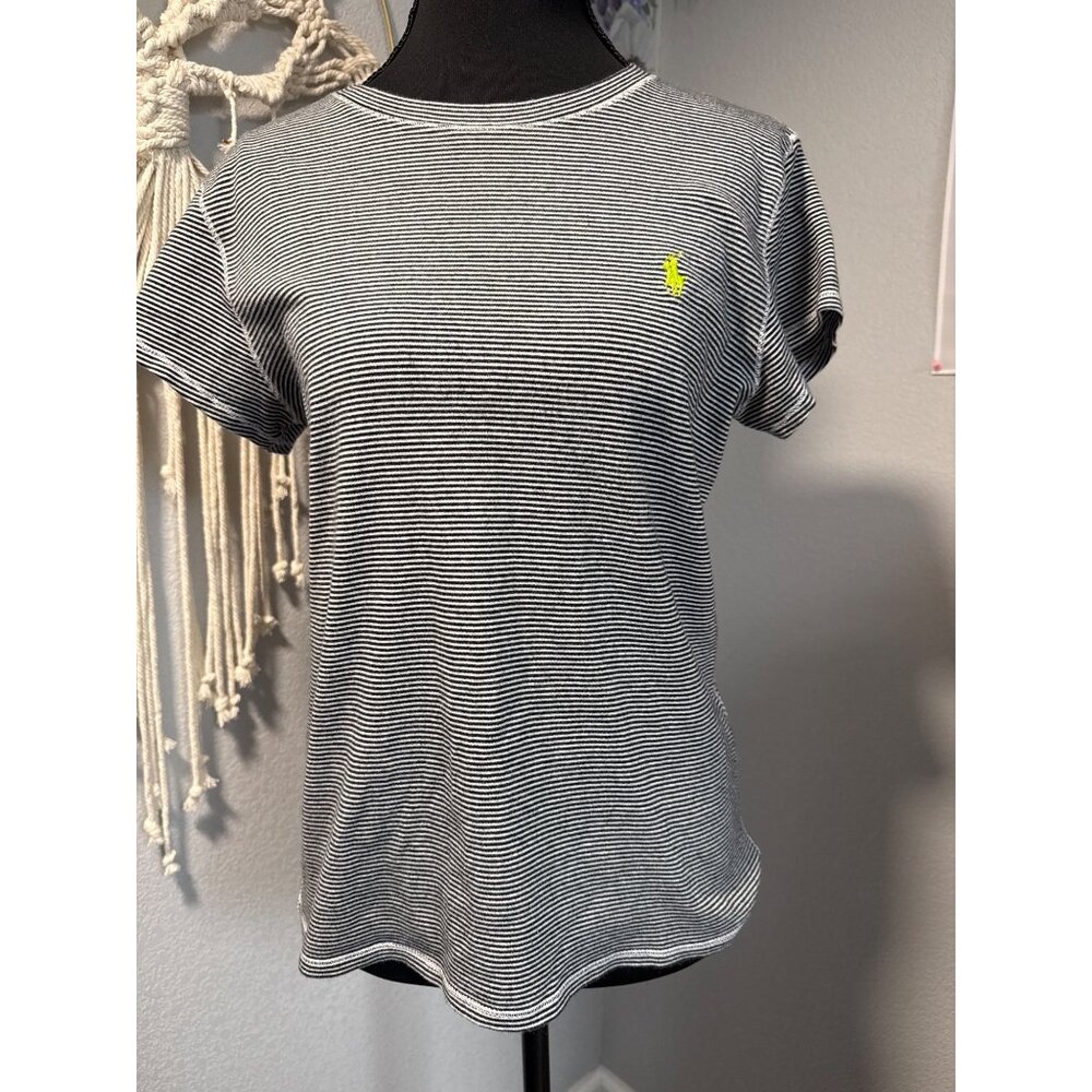 Ralph Lauren Womens XL Striped T-Shirt Black/White Cotton Short Sleeve Crew Neck - Picture 2 of 6